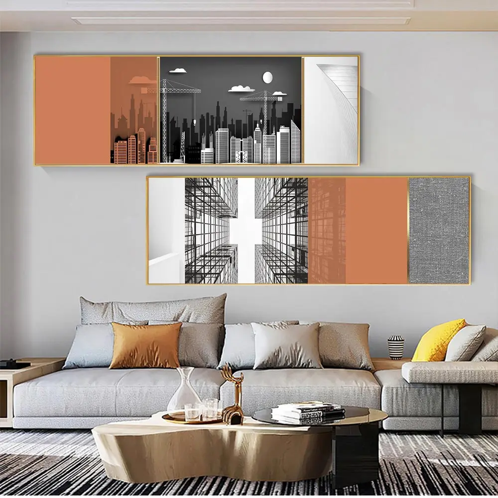 

Abstract Splicing Orange grey Night View Of Bridge City Landscape Canvas Paintings On the Wall Art Poster Prints Modern Picture