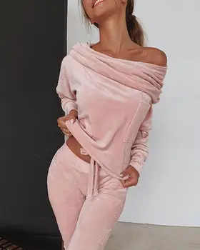Sweatshirt Women 2 pieces Set Tracksuit Autumn One shoulder Sweatshirt Pants Sets Sport Wear Tracksuit Velvet Lounge Suit
Sweatshirt Women 2 pieces Set Tracksuit Autumn One shoulder Sweatshirt Pants Sets Sport Wear Tracksuit Velvet Lounge Suit