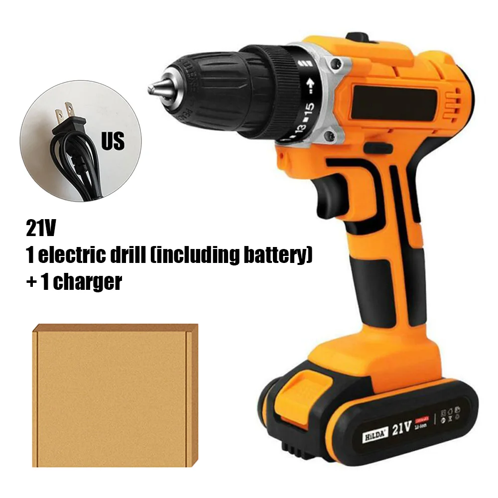 Battery Electric Drill 21V 340W Cordless Rechargeable Electrician Carpenter