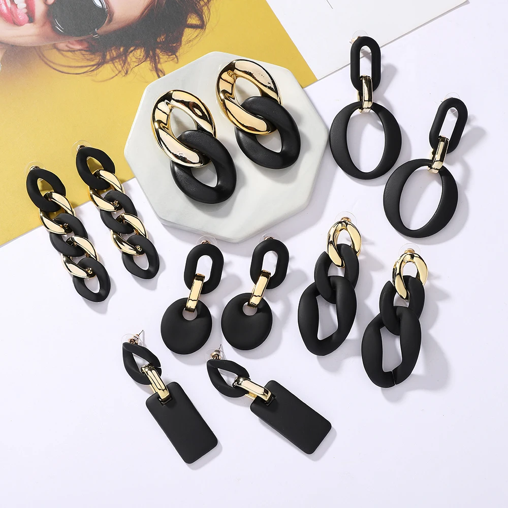 Ztech Vintage Black Acrylic Pendant Style Earrings For Women Girls Irregular Round Square Drop Earring Elegant 2021 Jewelry | Украшения и