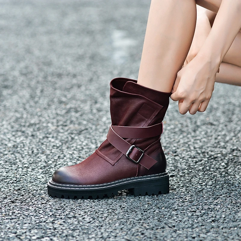 Women mid-calf Boots Autumn Winter med Heels Cow leather Buckels Motorcycle Boots Round Toe Comfort Casual Shoes Woman size 41
Women mid-calf Boots Autumn Winter med Heels Cow leather Buckels Motorcycle Boots Round Toe Comfort Casual Shoes Woman size 41