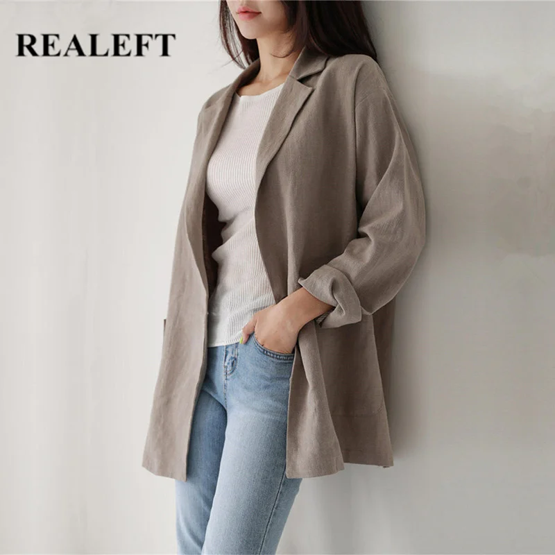 REALEFT Autumn New Arrival Solid Causal Linen Cotton Single Button Women Jacket Blazer Notched Collar Female Suits Coats Fashion
REALEFT Autumn New Arrival Solid Causal Linen Cotton Single Button Women Jacket Blazer Notched Collar Female Suits Coats Fashion