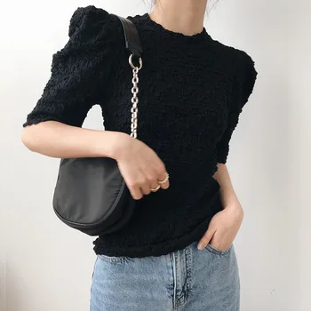 Puff Sleeve Stylish Slim-Fit Creased Texture Short-Sleeved T-shirt Women's Design Non-Mainstream Top
Puff Sleeve Stylish Slim-Fit Creased Texture Short-Sleeved T-shirt Women's Design Non-Mainstream Top