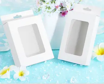 10pcs White Paper Window Box Phone Case Packaging Box DIY Craft Display Box Jewelry Gift Box With Hang Hole