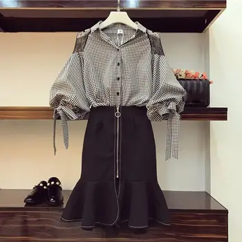 Fall Women Casual Plaid Plus Size Two Piece Set Ruffles Lace Up Blouse And Midi Skirt Lapel Zippers 2 Piece Outfits
Fall Women Casual Plaid Plus Size Two Piece Set Ruffles Lace Up Blouse And Midi Skirt Lapel Zippers 2 Piece Outfits