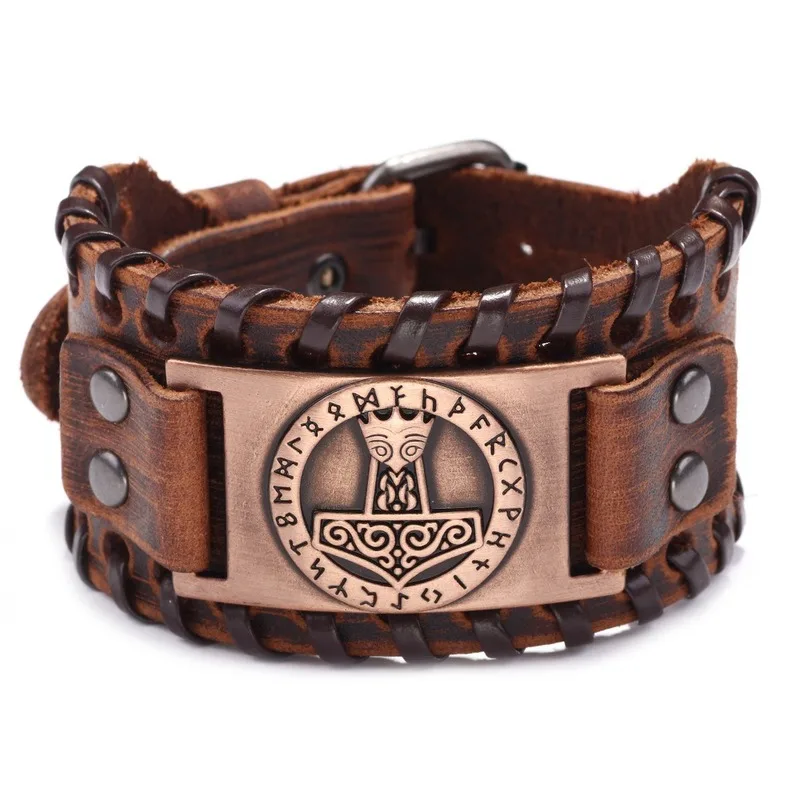 Vintage Viking Thor's Hammer Mjolnir Men Leather Bracelet 24 Nordic Runes Cuff Bangle Amulet Jewelry Bangles Gift for Men Women
Vintage Viking Thor's Hammer Mjolnir Men Leather Bracelet 24 Nordic Runes Cuff Bangle Amulet Jewelry Bangles Gift for Men Women