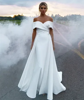 Mermaid Wedding Dresses 2021 Soft Satin Bridal Gowns Off The Shoulder Princess Wedding Party Dress With Detachable Skirt 
Mermaid Wedding Dresses 2021 Soft Satin Bridal Gowns Off The Shoulder Princess Wedding Party Dress With Detachable Skirt