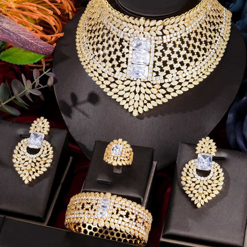 KellyBola New Luxury Noble Hollow Fashion Wedding Naija 4 PCS Jewelry Sets Bride Cubic Zirconia Necklace Dubai 4PCS Dress
KellyBola New Luxury Noble Hollow Fashion Wedding Naija 4 PCS Jewelry Sets Bride Cubic Zirconia Necklace Dubai 4PCS Dress