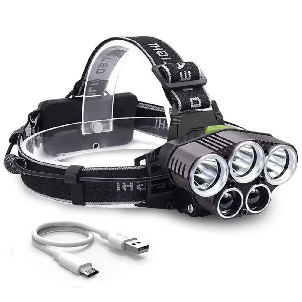 Zezzo® LED Headlamp USB Rechargeable Waterproof Headlight 6 Mode T6 XPE Led Camping Fishing 5LED Strong 18650 Battery | Освещение