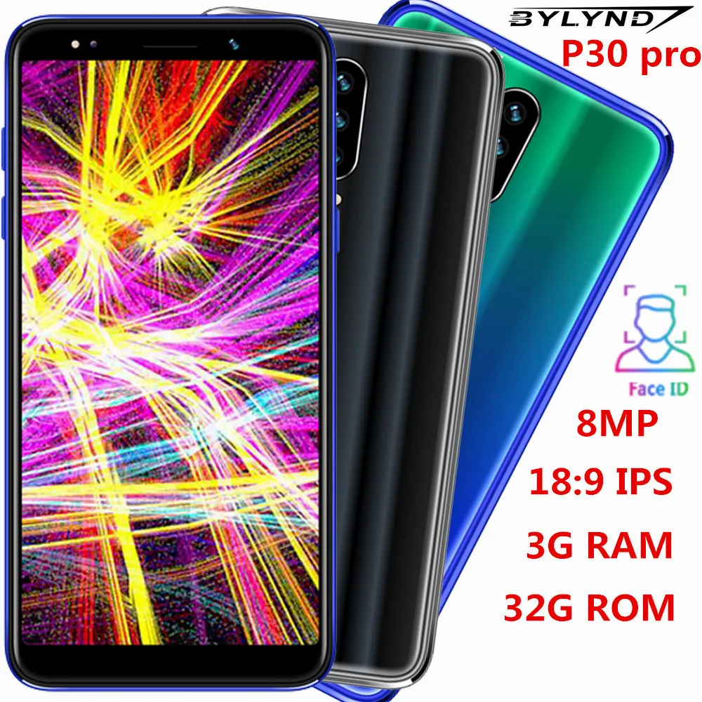 

P30 pro 5.5" quad core smartphones 3G RAM+32G ROM 8MP 18:9 IPS WCDMA Android mobile phones face unlocked celulars Global version