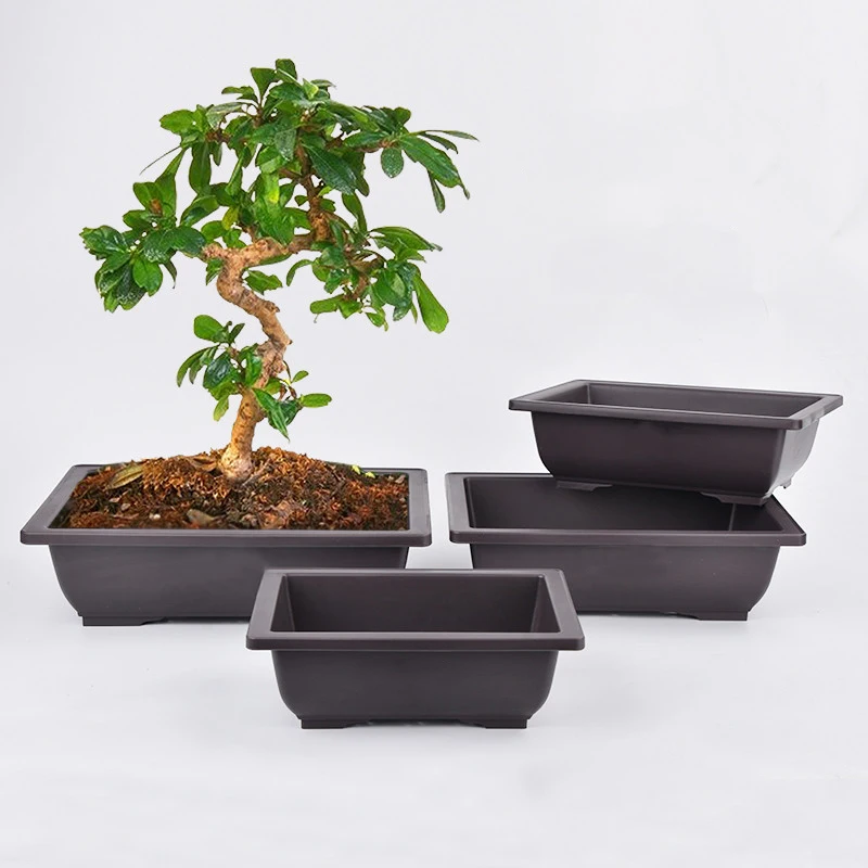 

1pc Flower Bonsai Bowl Pot Plastic Balcony Square Pots Nursery Basin Planter Imitation Rectangle Square Succulent Plant Bowl