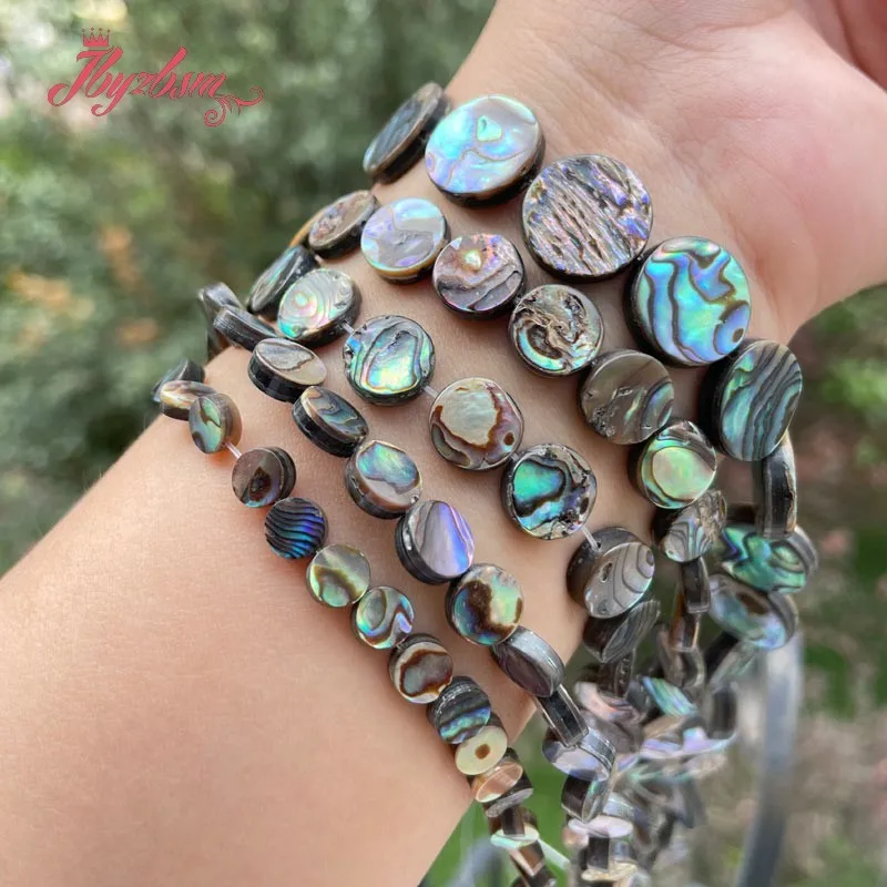 

8/10/12mm Natural Abalone Shell Multicolor coin Beads Loose Stone Beads For DIY Necklace Bracelet Jewelry Making Strand 15"