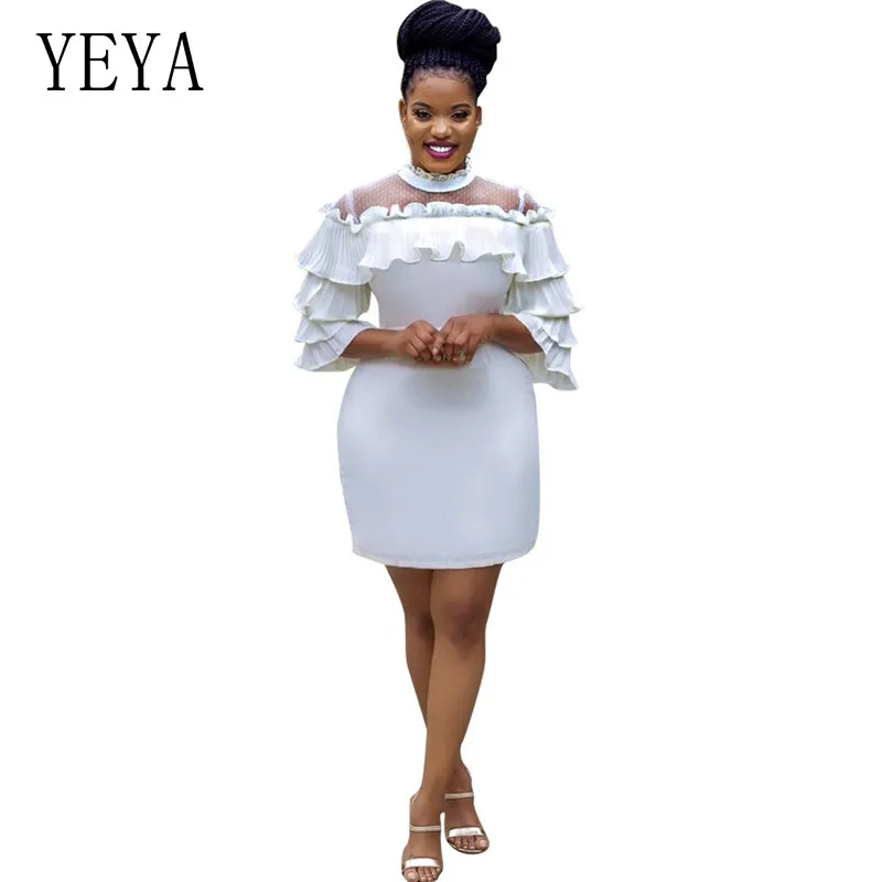 YEYA Sexy Mesh Chiffon Patchwork Half-high Neck White Party Dress High Waist Elegant Ruffled Short Sheath Bandage Dress
YEYA Sexy Mesh Chiffon Patchwork Half-high Neck White Party Dress High Waist Elegant Ruffled Short Sheath Bandage Dress