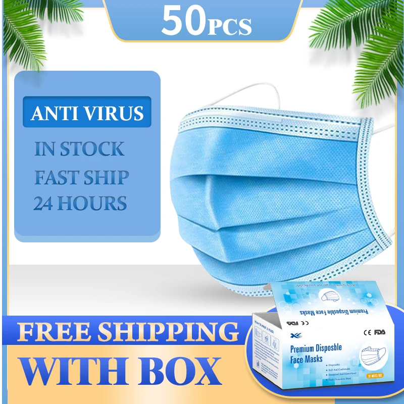 50PCS Anti-Pollution Face Mask 3 Layers Masks Protection Earloops Masks Disposable Bacterial Proof Mask Mouth Filter Nonwoven
50PCS Anti-Pollution Face Mask 3 Layers Masks Protection Earloops Masks Disposable Bacterial Proof Mask Mouth Filter Nonwoven