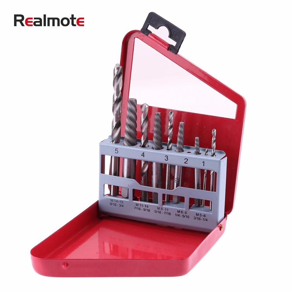 Realmote 10pcs/Set Screw Extractors Center Drill Bit Broken Bolt Removal Out Remover Damaged Power Hand Tools
Realmote 10pcs/Set Screw Extractors Center Drill Bit Broken Bolt Removal Out Remover Damaged Power Hand Tools