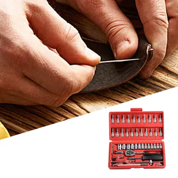 46 Pcs Socket Set (1/4") Of Auto Repair Tool Kit Set Auto Maintenance Tool Box Manual Hardware Wrench Combination Socket
46 Pcs Socket Set (1/4") Of Auto Repair Tool Kit Set Auto Maintenance Tool Box Manual Hardware Wrench Combination Socket