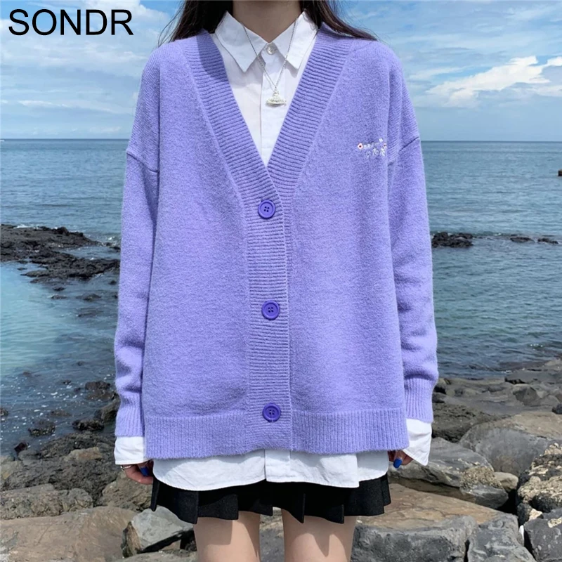 Spring Autumn Cardigan Sweater Women'S Outerwear Japanese Long Sleeve Knit Jacket Casual Loose Black White Sweater Coat Female
Spring Autumn Cardigan Sweater Women'S Outerwear Japanese Long Sleeve Knit Jacket Casual Loose Black White Sweater Coat Female