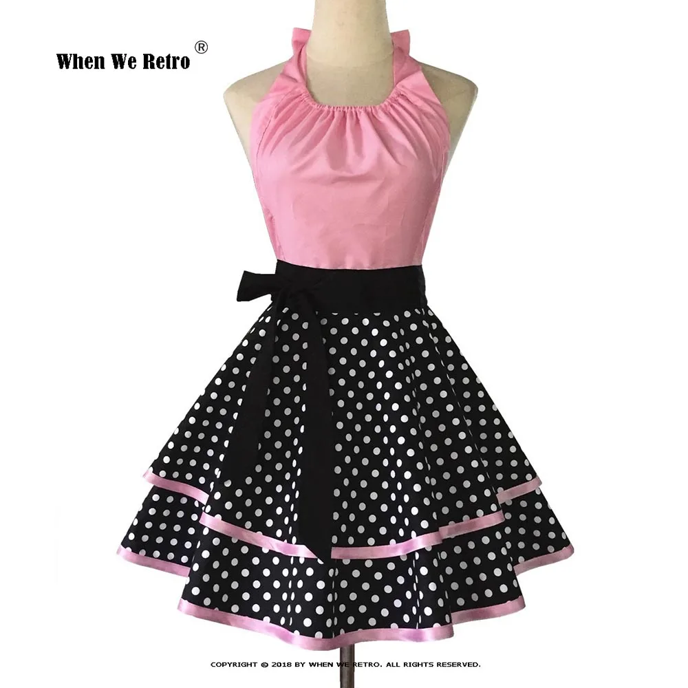 Retro Cotton Vintage Apron SP1571 Halter Polka Dots Milk Tea Shop kitchen art floral work Aprons for Women Waitress Clothing |