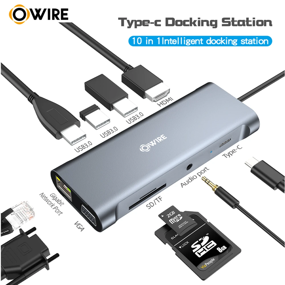 OWIRE USB C HUB 10in1 Type C to USB3.0 4K HDMI VGA PD 3.5mm Full Function HUB for MacBook/Pro/Air iPad Pro USB C HUB
OWIRE USB C HUB 10in1 Type C to USB3.0 4K HDMI VGA PD 3.5mm Full Function HUB for MacBook/Pro/Air iPad Pro USB C HUB