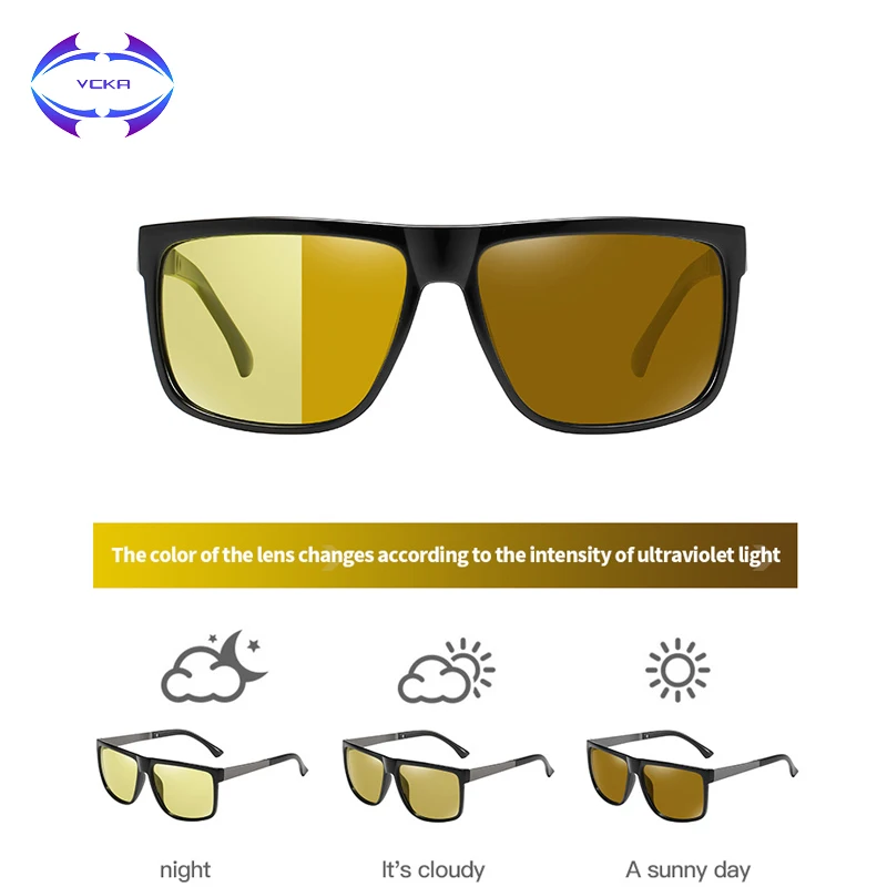 

VCKA Photochromic Polarized Sunglasses Yellow Night Driving Sunglass Men Oculos Women Discoloration Chameleon Glasses Gafas