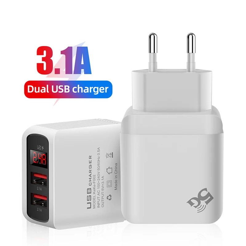 3.1A Dual USB Wall Charger LED Digital Display Phone Charger Voltage Current Monitor Smart Charging Adapter for iPhone 12 11 Pro
3.1A Dual USB Wall Charger LED Digital Display Phone Charger Voltage Current Monitor Smart Charging Adapter for iPhone 12 11 Pro