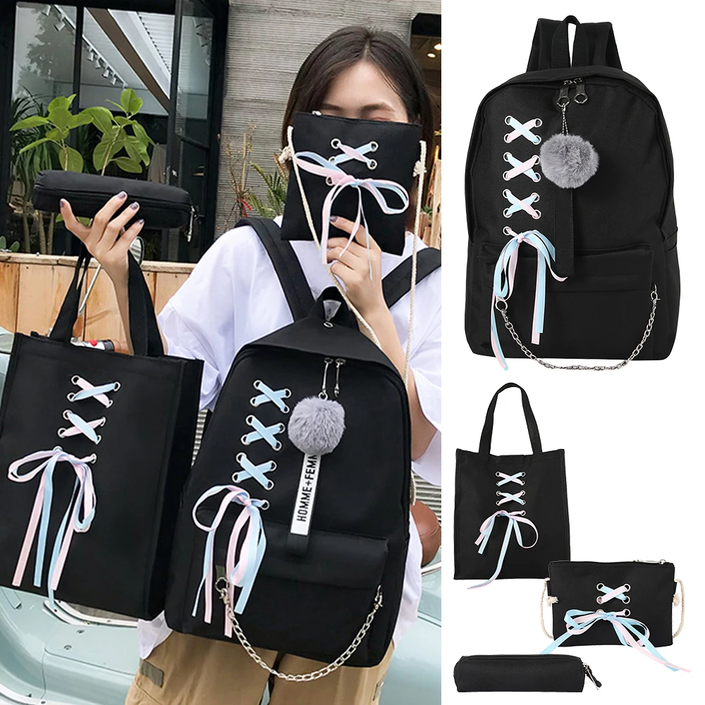 4Pcs/Set Ribbon Chain Bowknot Letter Mochila Canvas Backpack Travel Rucksacks Leisure Backpacks For Teenage Girls School Bagpack
4Pcs/Set Ribbon Chain Bowknot Letter Mochila Canvas Backpack Travel Rucksacks Leisure Backpacks For Teenage Girls School Bagpack