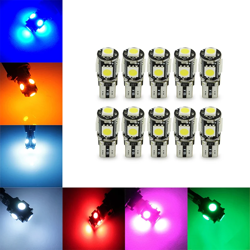 

10Pcs T10 W5W 5050 5SMD LED Canbus Error Free Bulbs For 192 168 194 Clearance Lamps License Plate Lights 12V