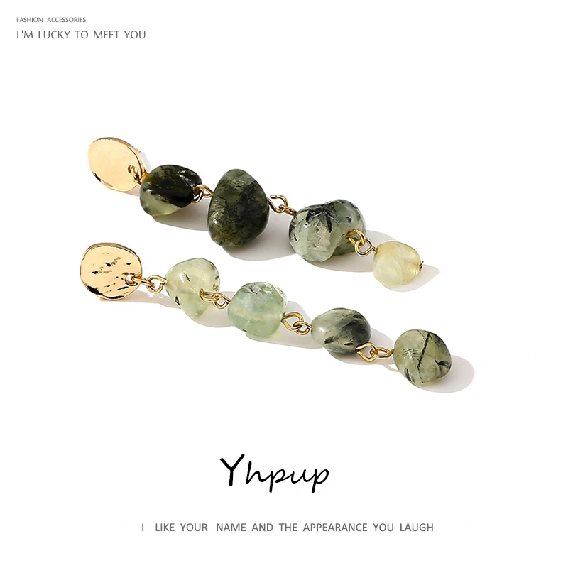 Фото Висячие серьги Yhpup из натурального камня зеленые и белые длинные - купить
