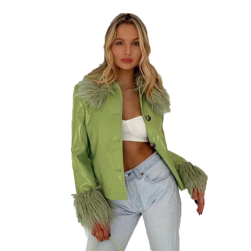 Green Faux Leather Coat Women 2021 New Autumn Winter Europe America Fashion Slim Tops Fur Collar Warm PU Leather Jacket N1472
Green Faux Leather Coat Women 2021 New Autumn Winter Europe America Fashion Slim Tops Fur Collar Warm PU Leather Jacket N1472