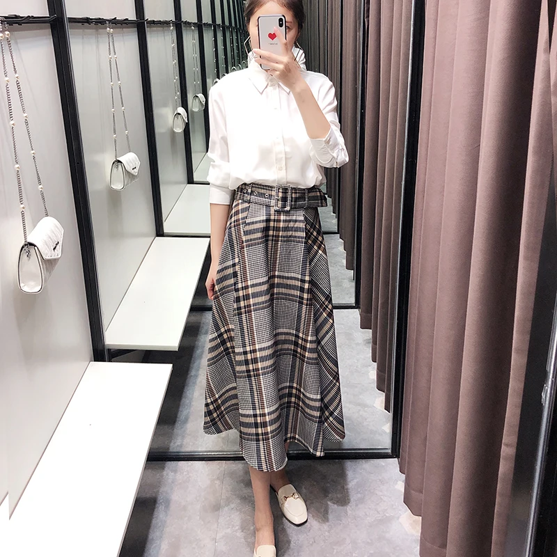 vintage stylish with sashes plaid midi skirt women 2019 fashion zipper fly pleated ladies skirts streetwear casual faldas mujer 
vintage stylish with sashes plaid midi skirt women 2019 fashion zipper fly pleated ladies skirts streetwear casual faldas mujer
