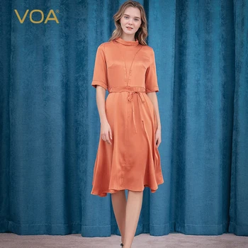VOA solid elastic silk double neckline short sleeve mid waist lace up medium length party dress women ah563 vestidos clothes
VOA solid elastic silk double neckline short sleeve mid waist lace up medium length party dress women ah563 vestidos clothes