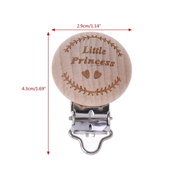 Natural Beech Wood Baby Pacifier Clip Engraved Wooden Pacifier Holder Dummy Clip