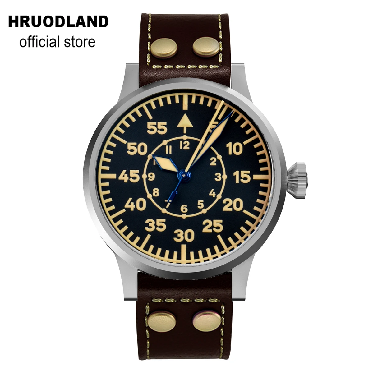 Hruodland 42 мм Ретро автоматические Мужские часы-авиаторы из сапфирового стекла PT5000