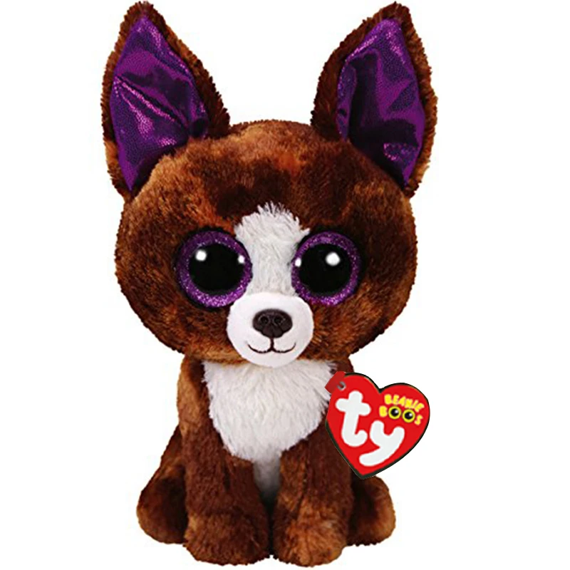 15 см Ty Beanie Декстер коричневое тело блестящие фиолетовые глаза уши милая собака