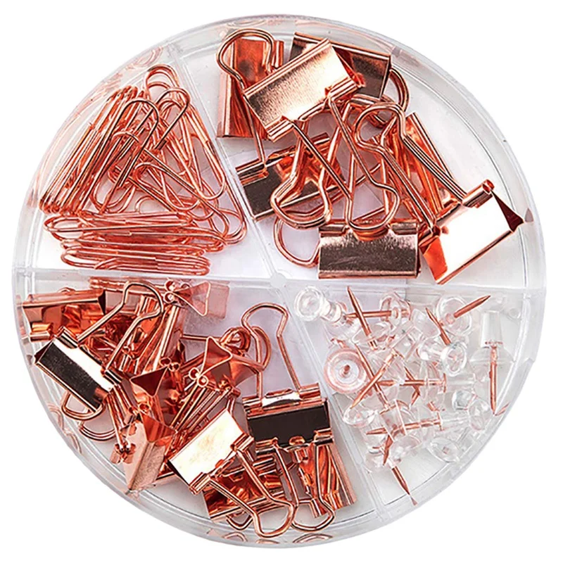 Fashion Binder Clips Paper Clips Push Pins Sets with Box for Office School and Home Supplies Rose Gold Office Tools Set
Fashion Binder Clips Paper Clips Push Pins Sets with Box for Office School and Home Supplies Rose Gold Office Tools Set
