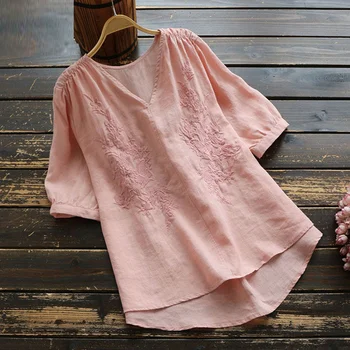 High Quality Female Cotton Tops Shirts New 2020 Summer V-neck Embroidery Women Loose Casual Blouses Shirts Plus Size P283
High Quality Female Cotton Tops Shirts New 2020 Summer V-neck Embroidery Women Loose Casual Blouses Shirts Plus Size P283
