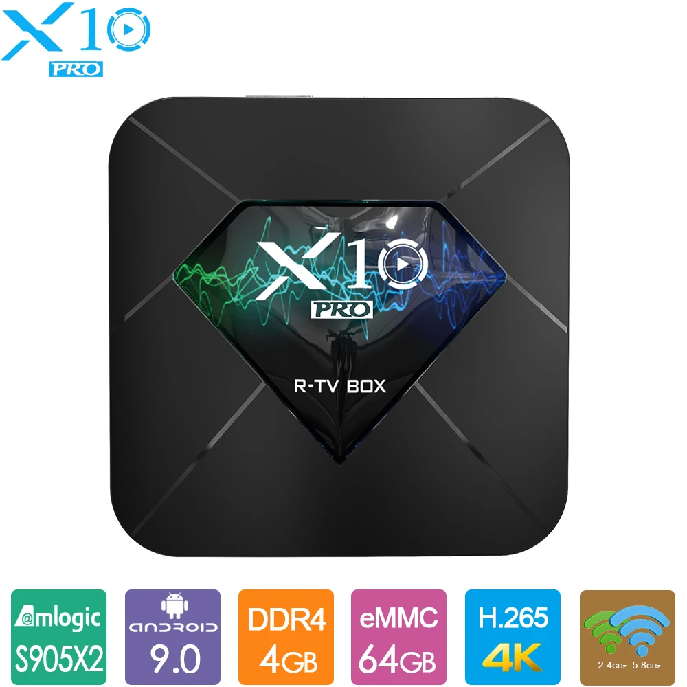 ТВ-приставка Android 9 0 стандартная версия X10 Pro DDR4 Amlogic S905X2 4 + 32/64 ГБ BT4.0 USB3.0 2 4/5 ГГц