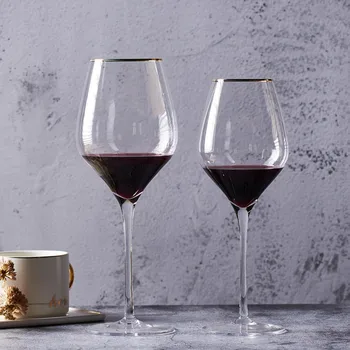 

Hot Selling 450ML 650ML Fashion outline in gold Red Wine Glass Cup Goblet Household Banquet Bar Glass Gift Wine Set