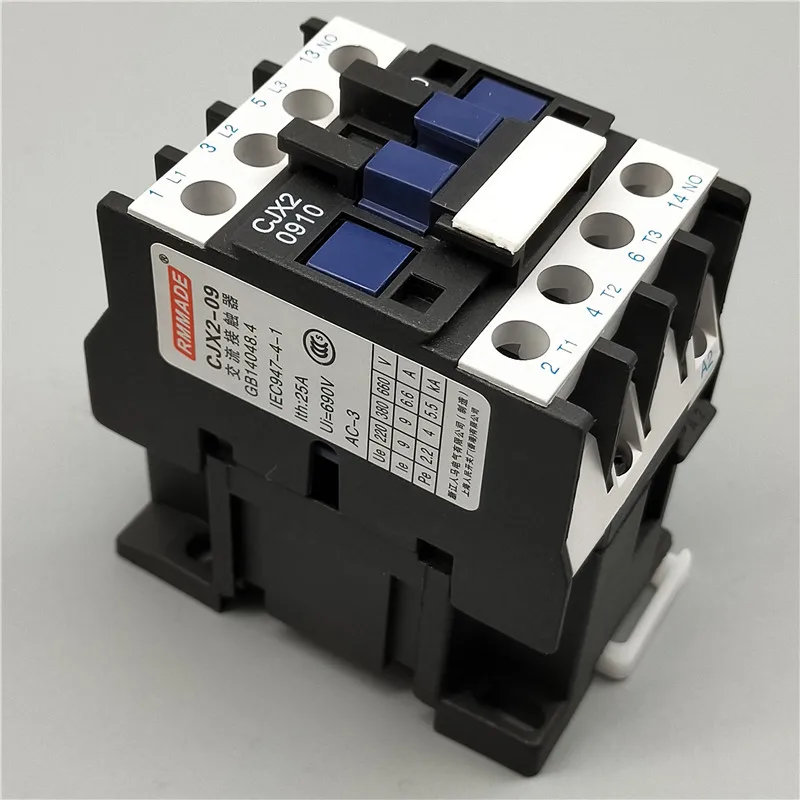 

CJX2-0910 LC1 AC Contactor 9A 3 Phase 3-Pole NO Coil Voltage 380V 220V 110V 36V 24V 50/60Hz Din Rail Mounted 3P+1NO Normal Open