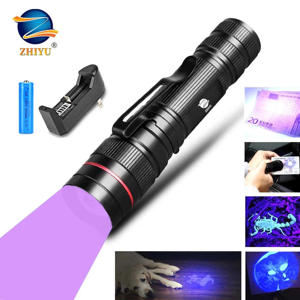 UV395 Flashlight Ultraviolet Light with Zoom Function Linterna UltraVioleta Pet Urine Stains Detector Scorpion Use 14500 Battery
UV395 Flashlight Ultraviolet Light with Zoom Function Linterna UltraVioleta Pet Urine Stains Detector Scorpion Use 14500 Battery