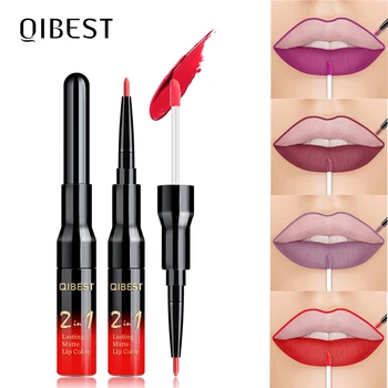 

QIBEST 2 IN 1 Lip Liner Lip Gloss 20 Colors Waterproof Matte Long-lasting Red Lipliner Makeup Nude Lip Pen Lipstick Cosmetics