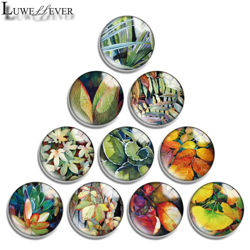 

12mm 14mm 16mm 20mm 25mm 30mm 665 Plant Leaves Mix Round Glass Cabochon Jewelry Finding 18mm Snap Button Charm Bracelet