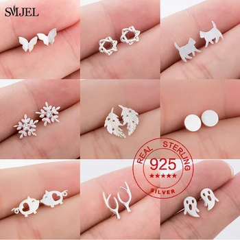 

Multiple 925 Sterling Silver Women Butterfly Bee Flower Elk Antler Small Stud Earrings For Girl Jewelry Party Earings S925