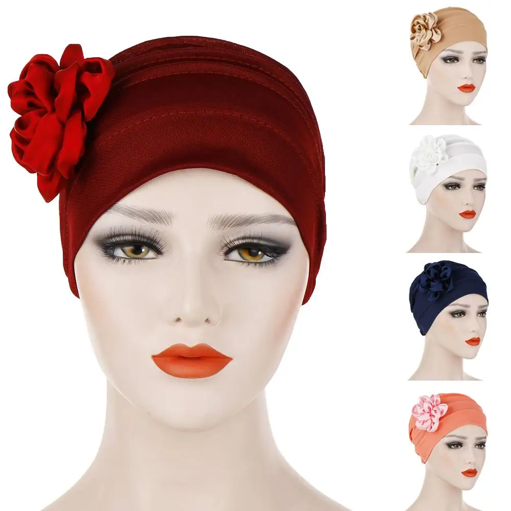 Фото India Hat Women Muslim Flower Turban Beanie Bonnet Headscarf Chemo Cap Wrap Headwrap Pleated Skullies Hair Loss Islamic New | Аксессуары