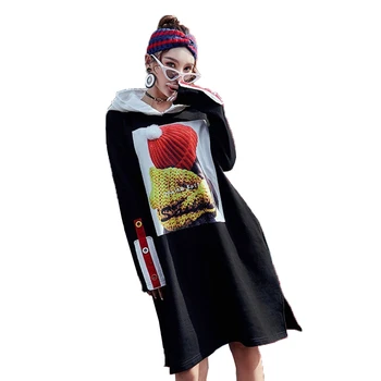 Vefadisa Women Pattern Print Sweatshirt Dress Black Patchwork Knee Length TasselHooded Sweatshirt Stripe Long Sleeves ZLD316
Vefadisa Women Pattern Print Sweatshirt Dress Black Patchwork Knee Length TasselHooded Sweatshirt Stripe Long Sleeves ZLD316