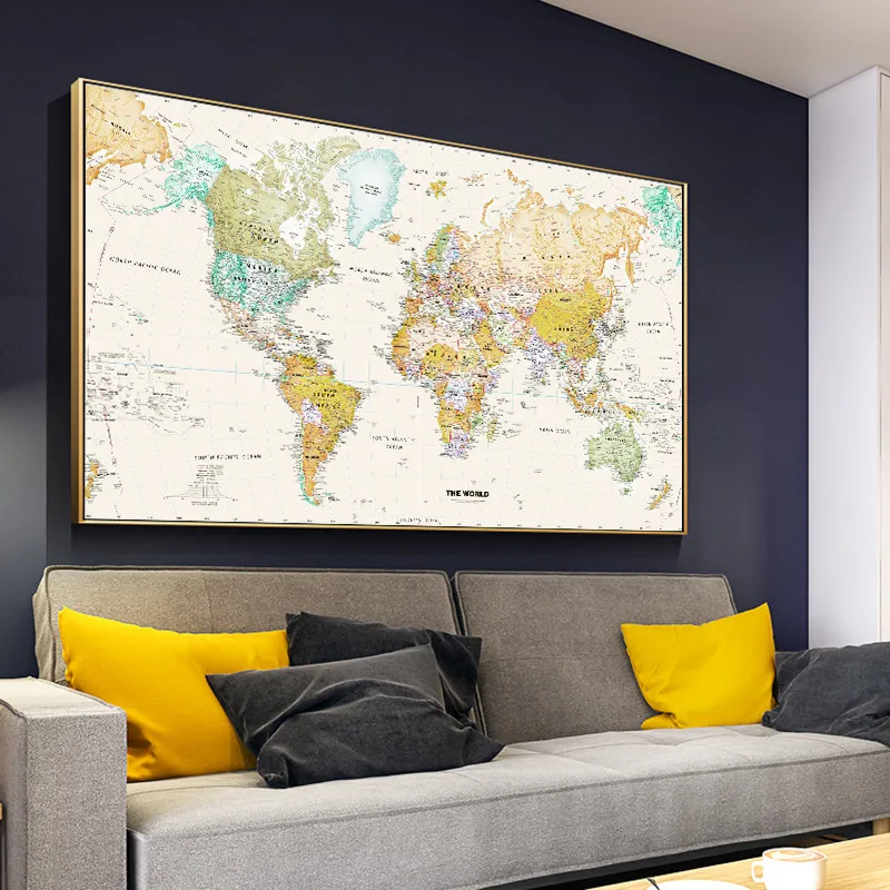 Ретро Карта мира Картина маслом на холсте постеры и принты настенные картины для