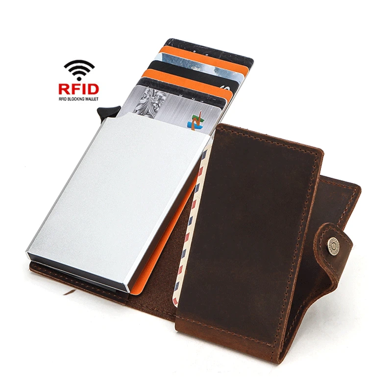 RFID Men's Automatic Credit Card Holder Women Crazy Horse Leather Anti-theft Money Card Case Male Small Wallet Retro Mini Purse
RFID Men's Automatic Credit Card Holder Women Crazy Horse Leather Anti-theft Money Card Case Male Small Wallet Retro Mini Purse