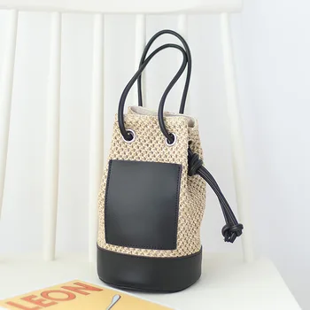 Korean Fashion Braided Straw Bucket Handbag Women Teenager Summer Beach Cute Small Candy Color Yellow Shoulder Bag for Daily 
Korean Fashion Braided Straw Bucket Handbag Women Teenager Summer Beach Cute Small Candy Color Yellow Shoulder Bag for Daily