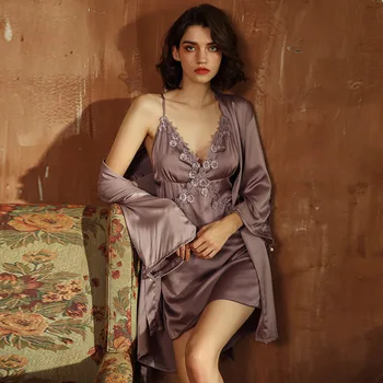 2020 New Women Robe & Gown Sets Sexy Lace Ice Silk Sleep Lounge Pijama Long Sleeve Ladies Nightwear Bathrobe Night Dress
2020 New Women Robe & Gown Sets Sexy Lace Ice Silk Sleep Lounge Pijama Long Sleeve Ladies Nightwear Bathrobe Night Dress