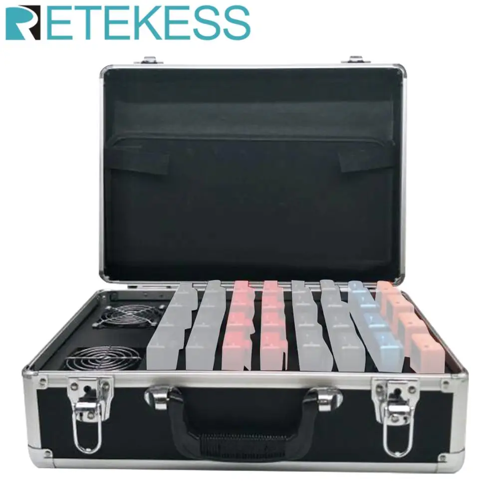 

Retekess Portable 32 Slot Charge Case Storage Box for 2pcs TT105 transmitters and 30pcs TT105 receivers Tour Guide System